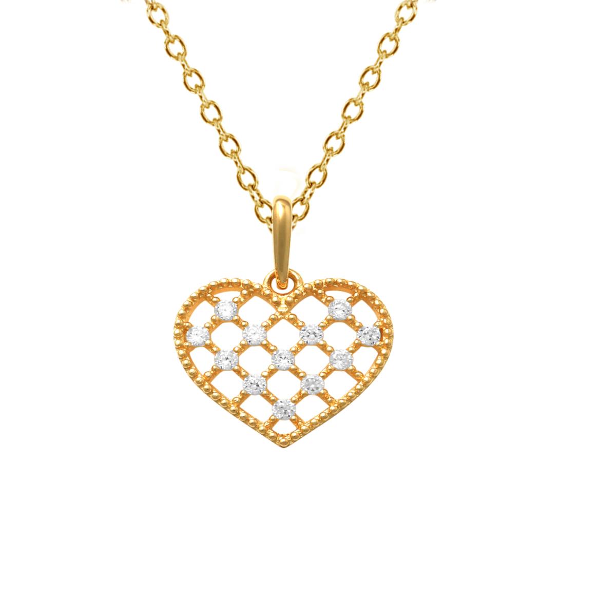 14K Yellow Gold Rnd CZ Milgrain Scattered Heart 18"Necklace