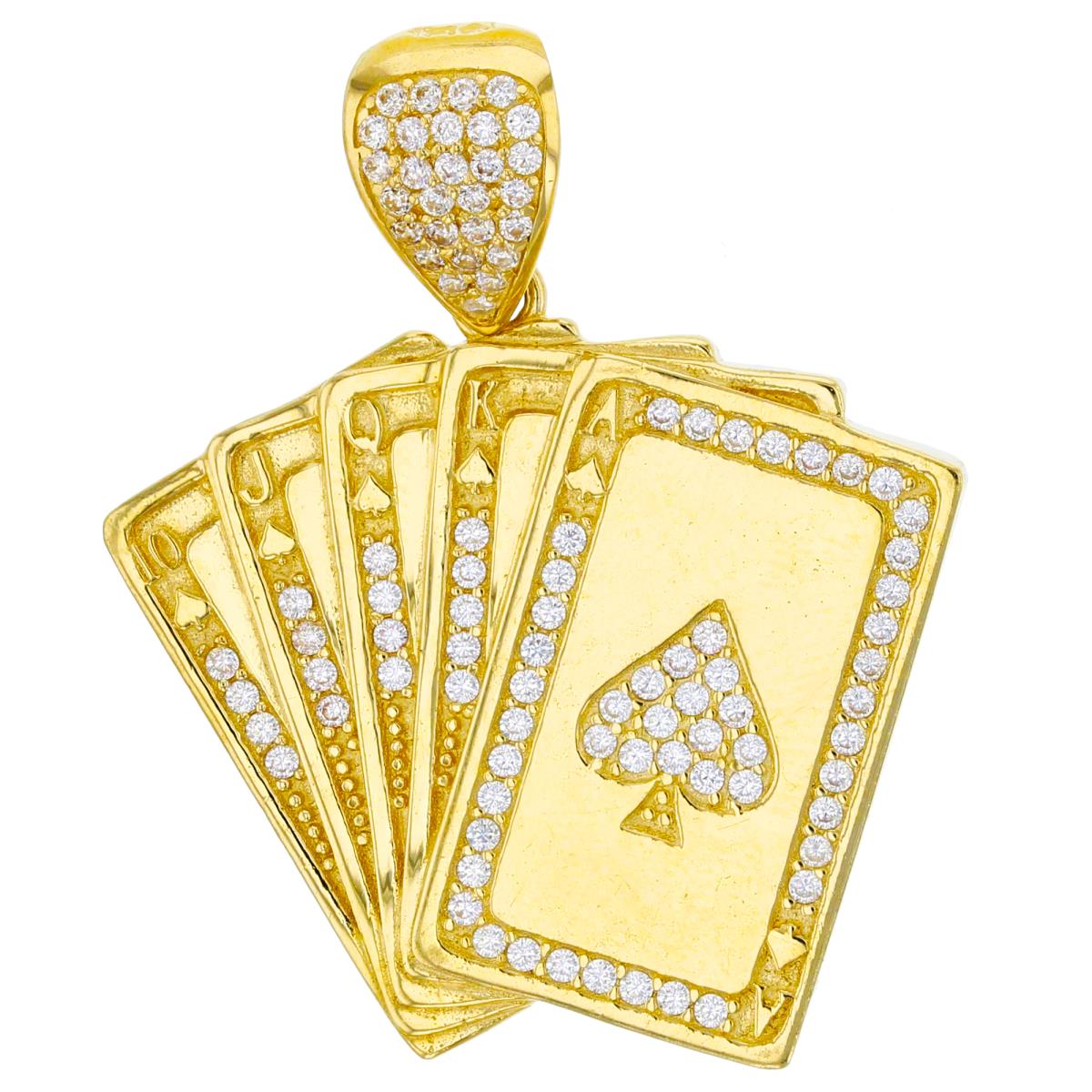 14K Yellow Gold 35x29mm Polished & Micropave Playing Cards Pendant