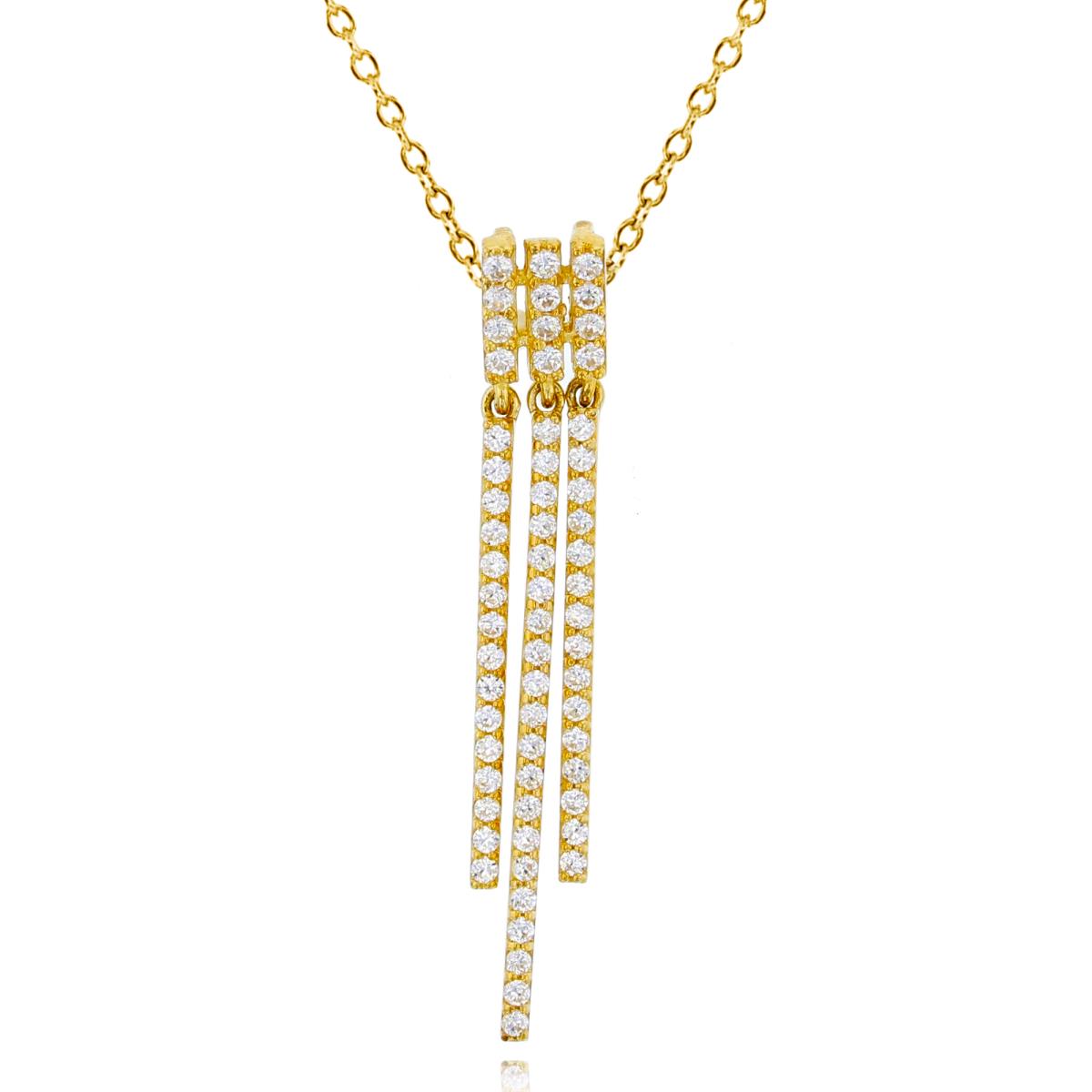 14K Yellow Gold Rnd CZ 3-Dangling Vertical Rows18"Necklace