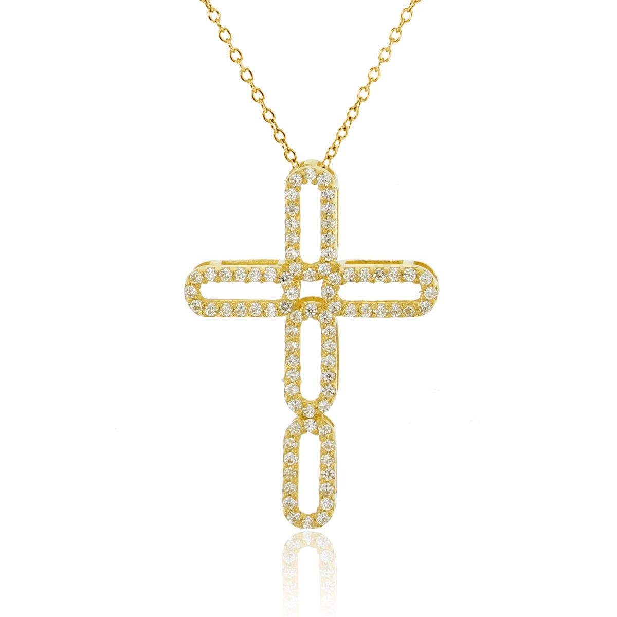 14K Yellow Gold Rnd CZ Micropaved Open Cross18"Necklace