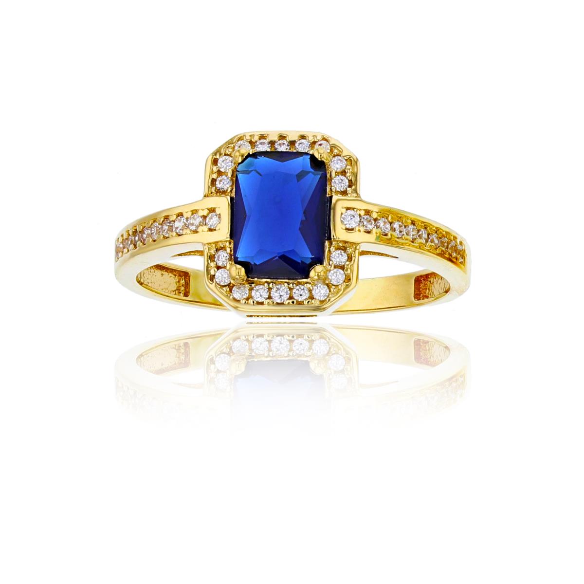 10K Yellow Gold 7x5mm Sapphire Emerald Cut Halo Engagement Ring