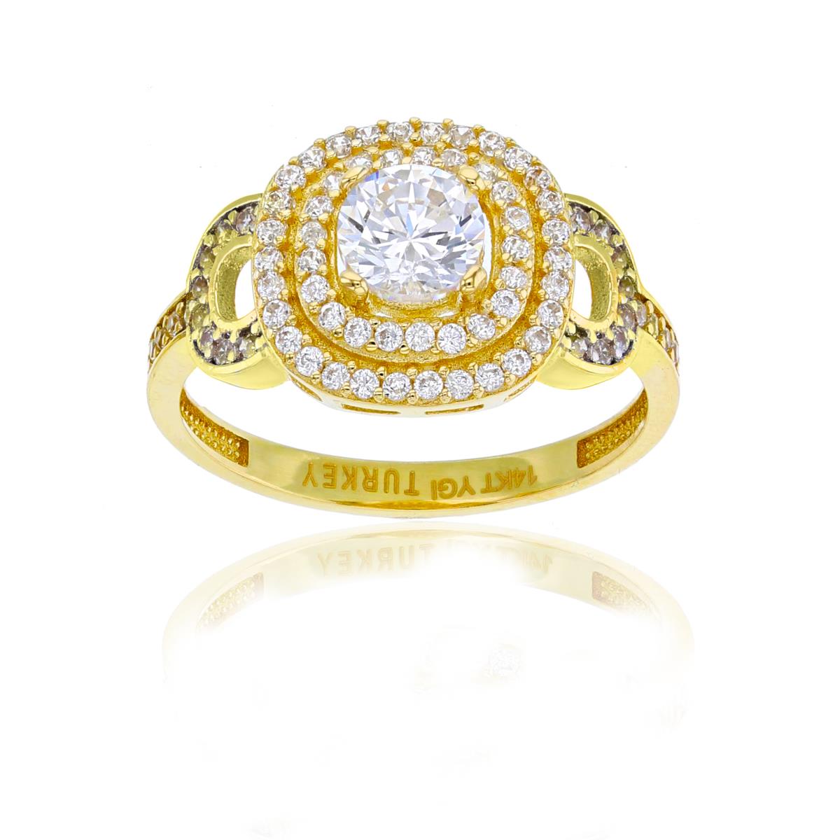 10K Yellow Gold 5.00mm Round Cut CZ Double Halo Fashion Ring