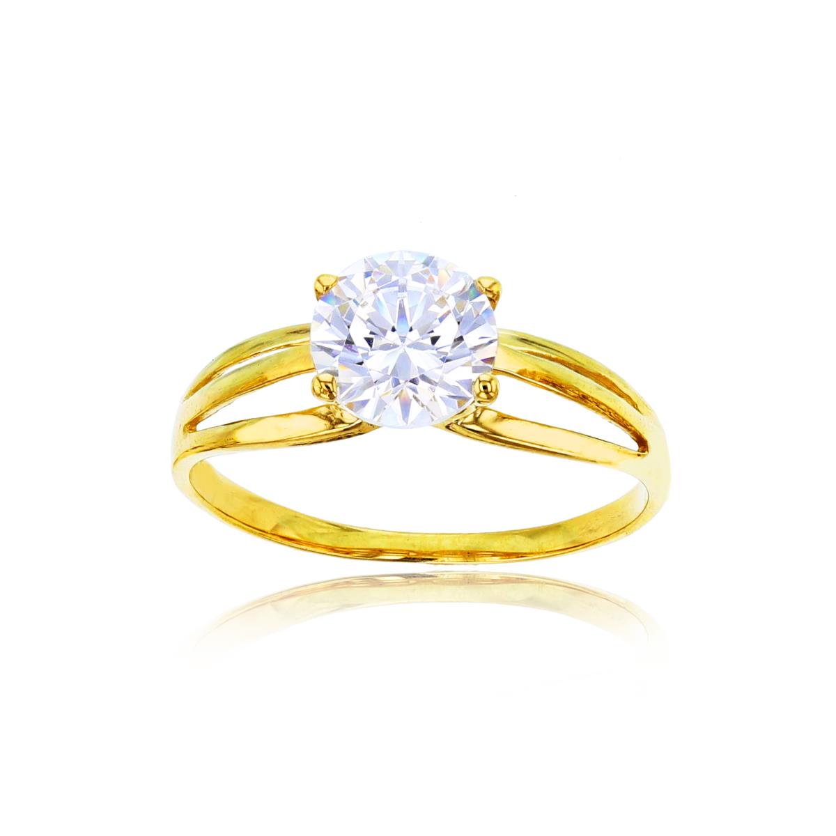 10K Yellow Gold 7mm Round Cut CZ Split Sides Solitaire Ring