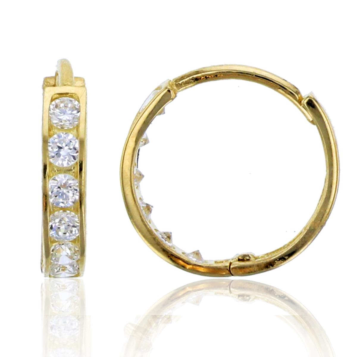 14K Yellow Gold 2x11mm 6-Stone Round CZ Channel Huggie Earring