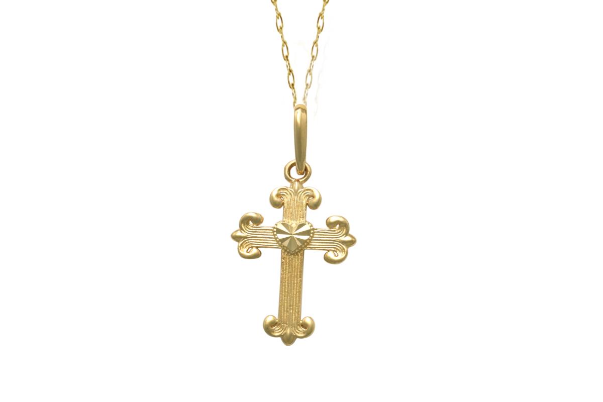 14K Yellow Gold Cross with DC Heart in Center 18"Necklace