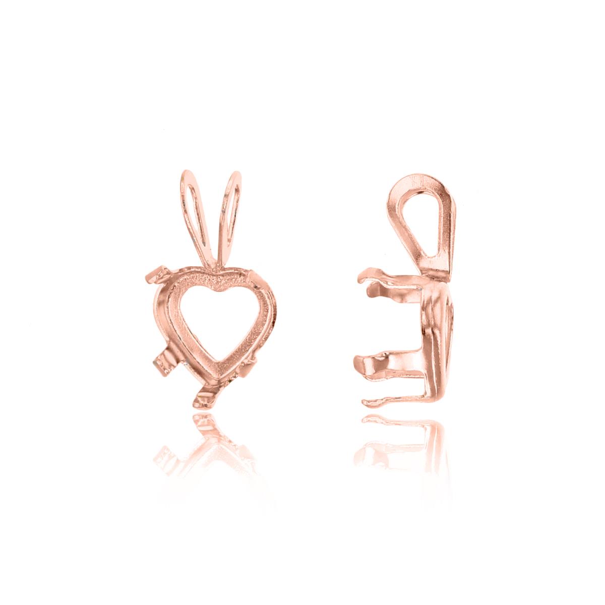 10K Rose Gold 6x6mm Heart Prong Rabbit Ear Pendant Finding