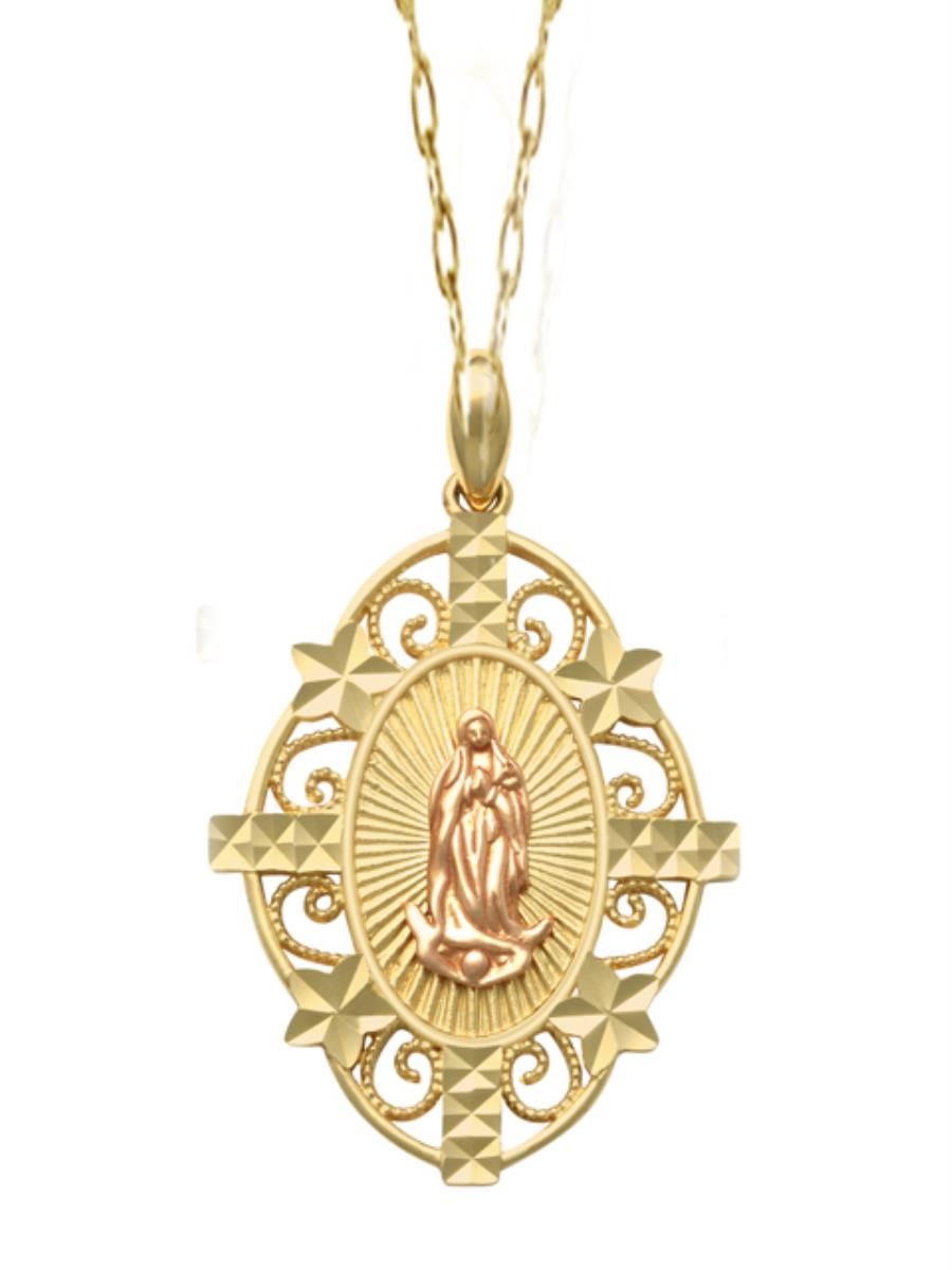 14K Two-Tone Gold DC Textured Virgin Mary 18"Necklace