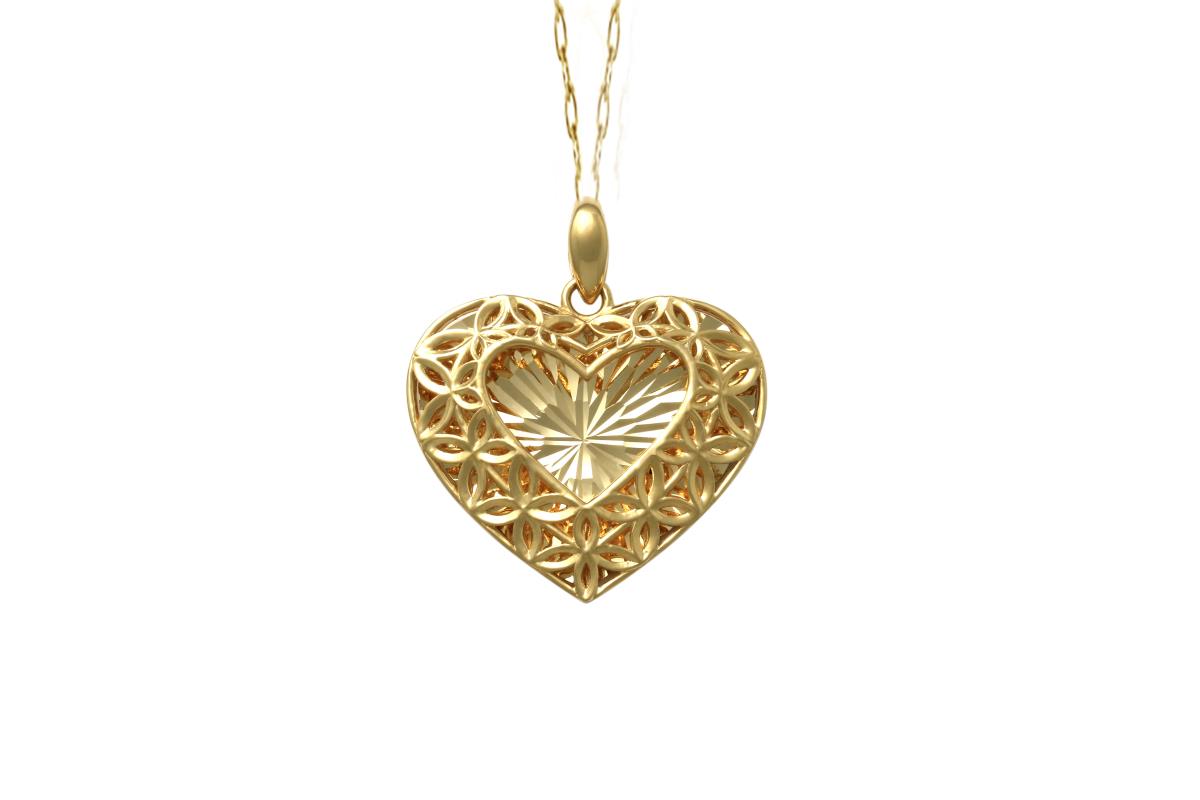 14K Yellow Gold DC Textured Heart 18"Necklace