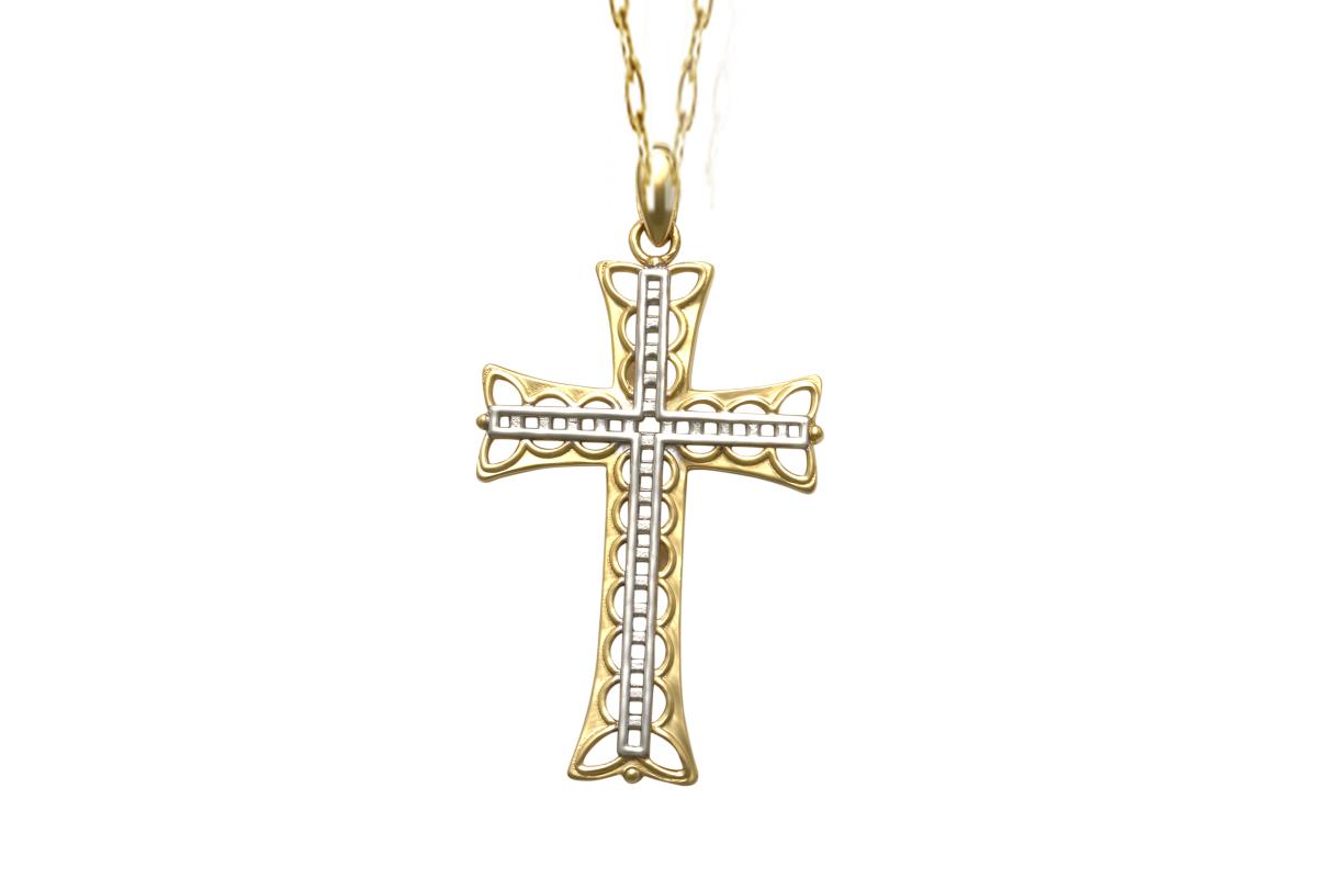 14K Two-Tone Gold Ornament Cross 18" Necklace