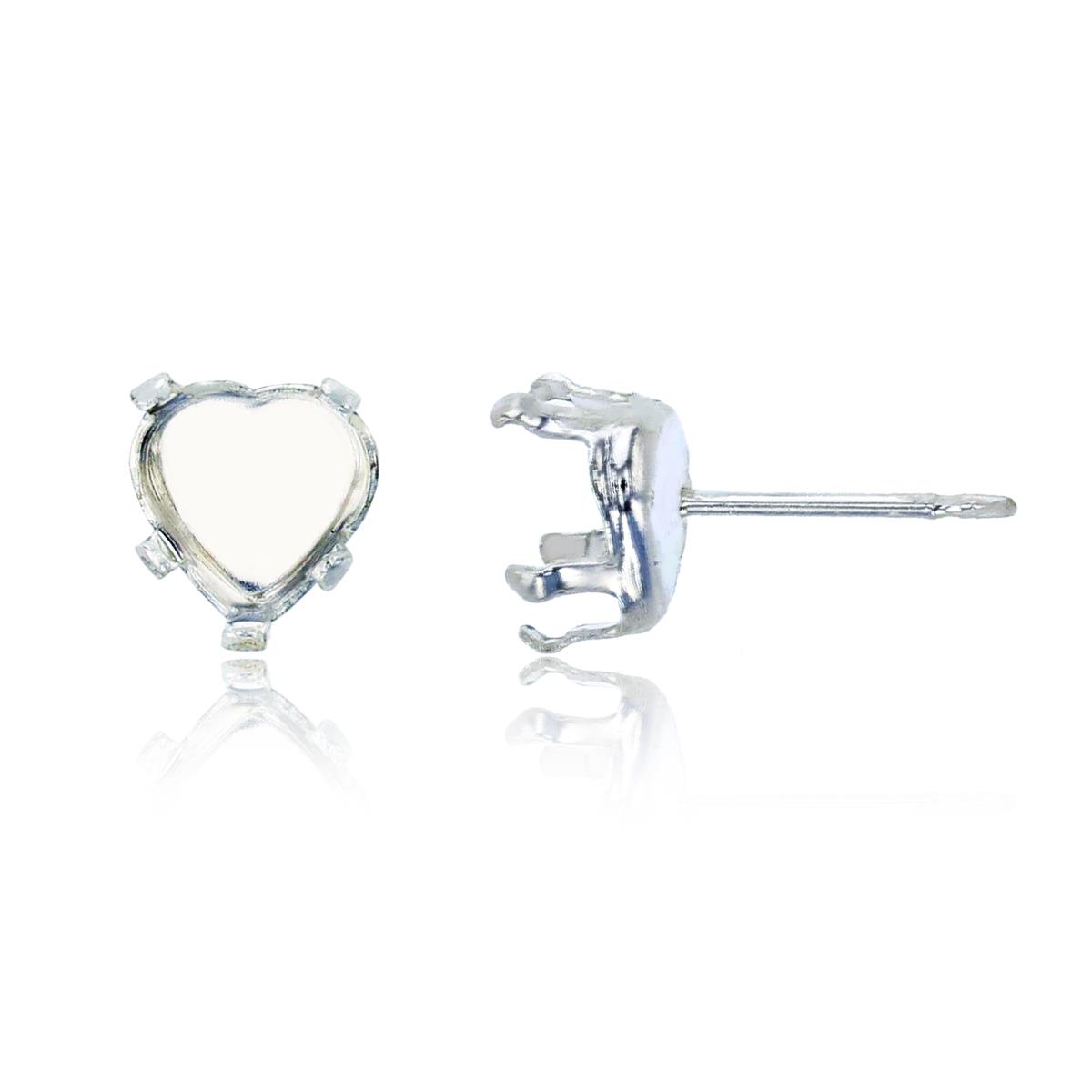 Sterling Silver Rhodium 6x6mm Heart Prong Snap Stud Finding (PR)