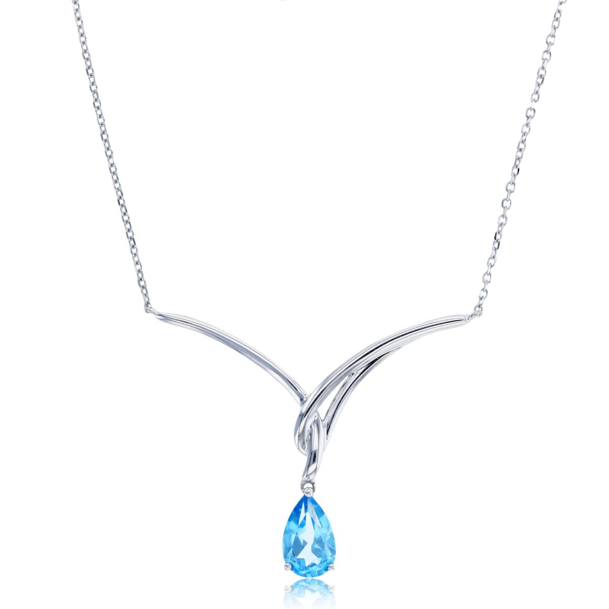 Sterling Silver Rhodium 8X5mm PS Swiss Blue Topaz Dangling Drop 18" Y-Necklace