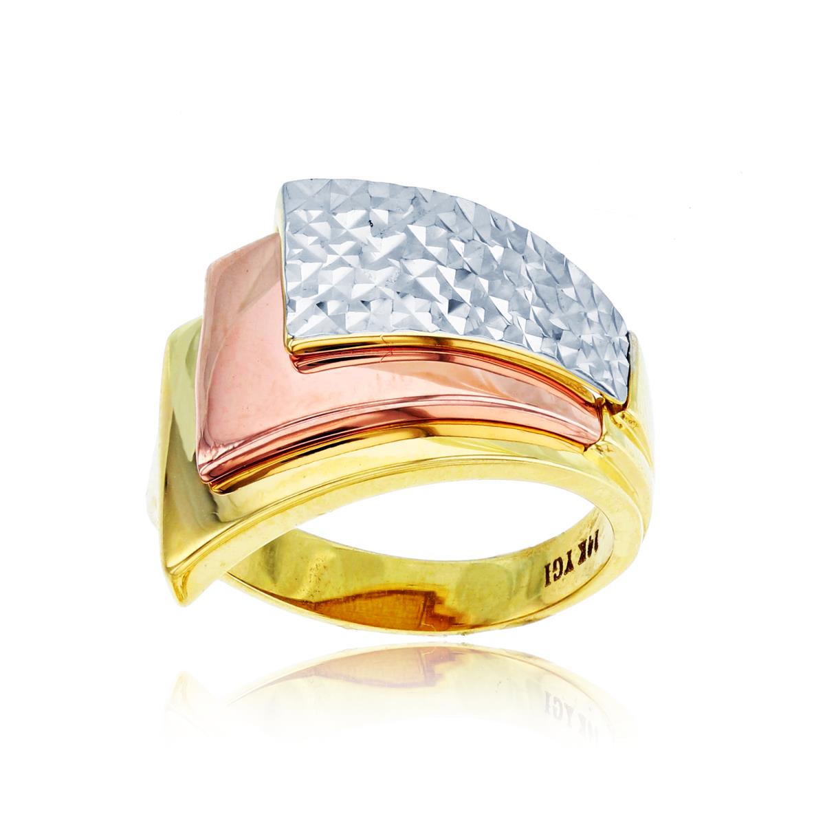 14K Tri-Color Gold Polished & Diamond Cut Triple Layered Fashion Ring