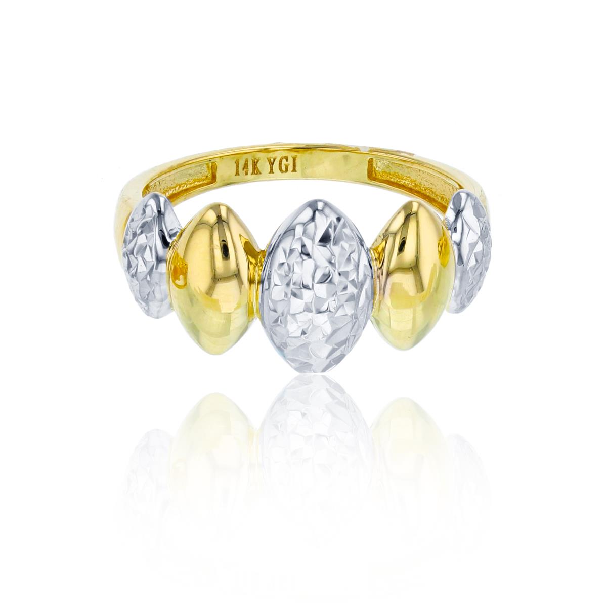 14K Two-Tone Gold Alternating Polished & DC Graduated Rhombus Fashion Ring
