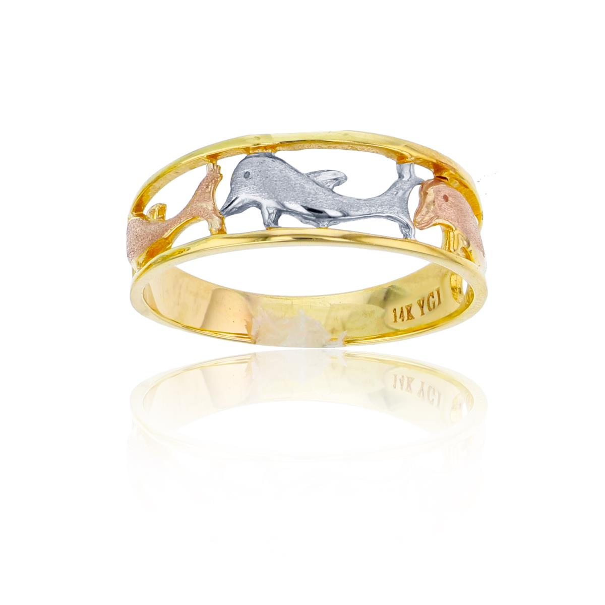 14K Tri-Color Gold Satin Dolphin Fashion Ring