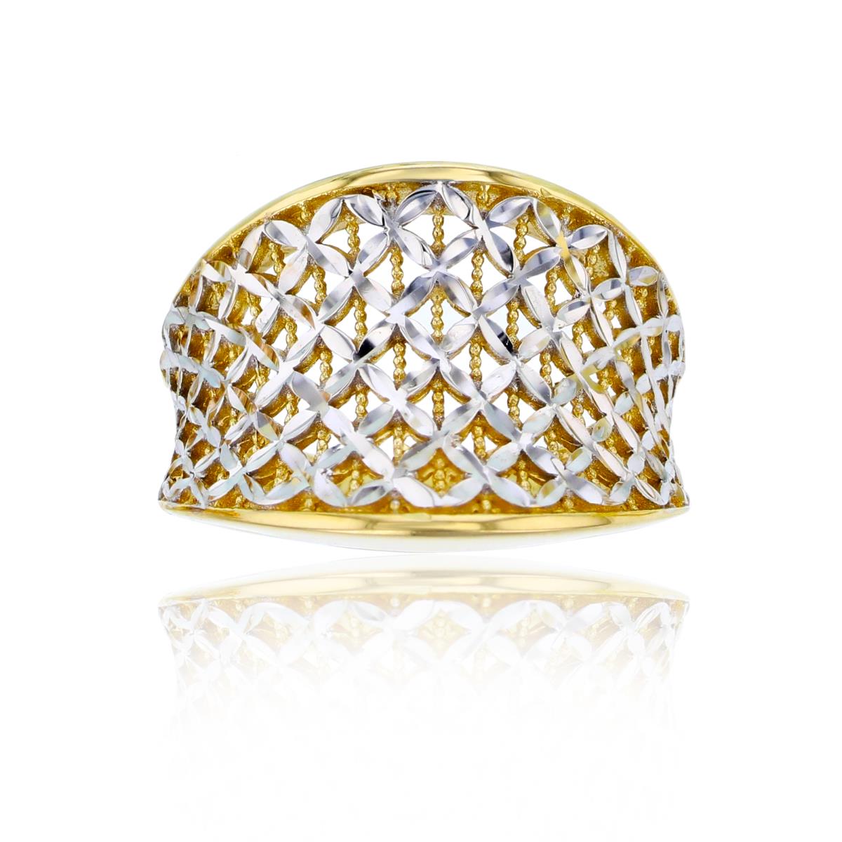 14K Two-Tone Gold Diamond Cut Concave Fashion Ring