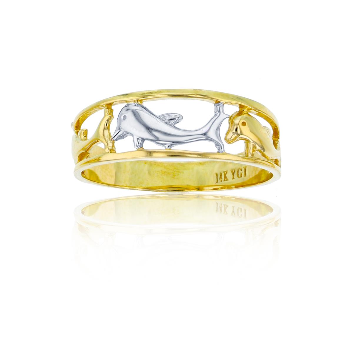 14K Two-Tone Gold High Polished Dolphin Fashion Ring