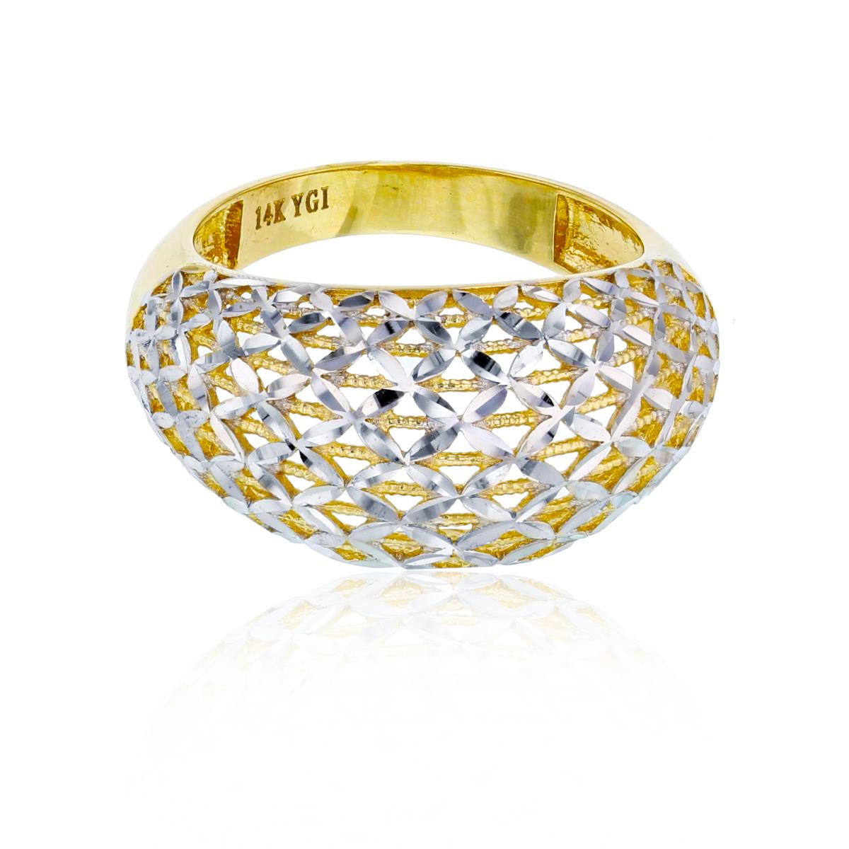 14K Two-Tone Gold Diamond Cut Filigree Domed Fashion Ring