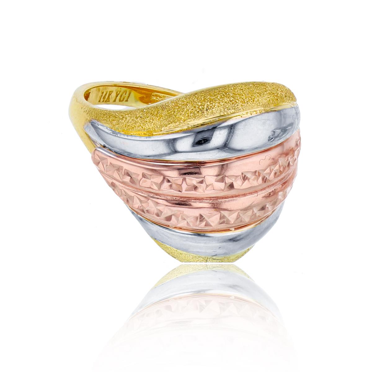 14K Tri-Color Gold Multi-Row Multi-Textured Fashion Ring