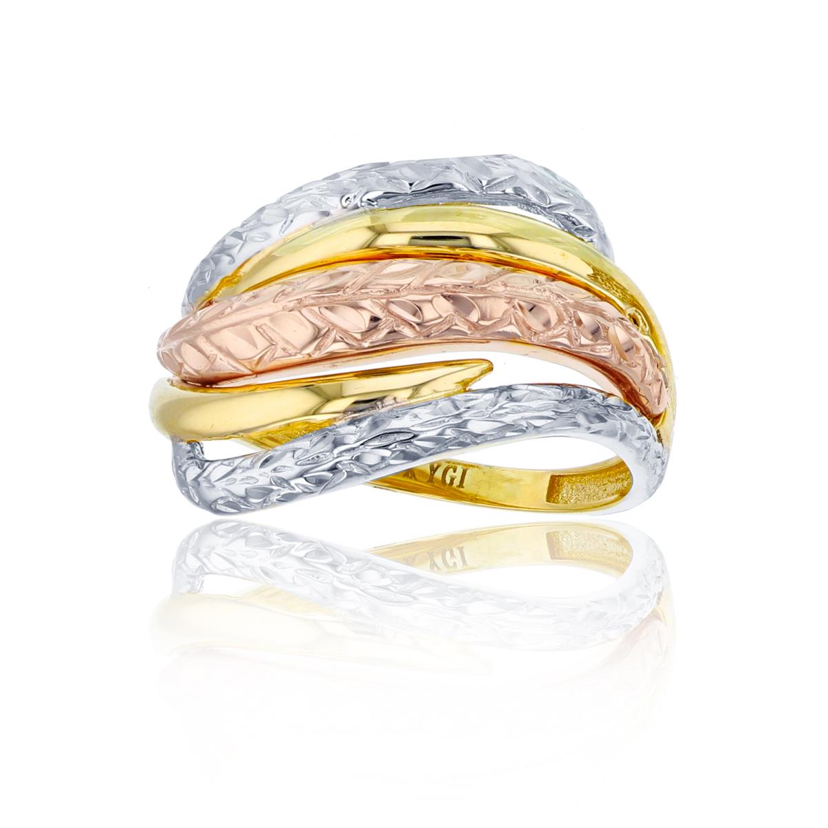 14K Tri-Color Gold Multi-Strands Diamond Cut Fashion Ring