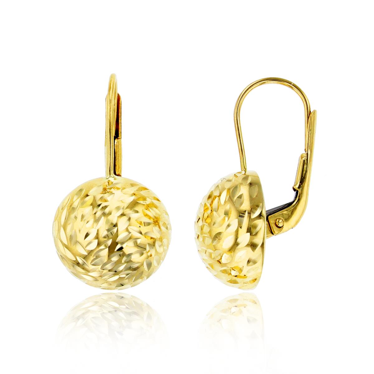 14K Yellow Gold 12mm Diamond Cut Half Ball Leverback Earring