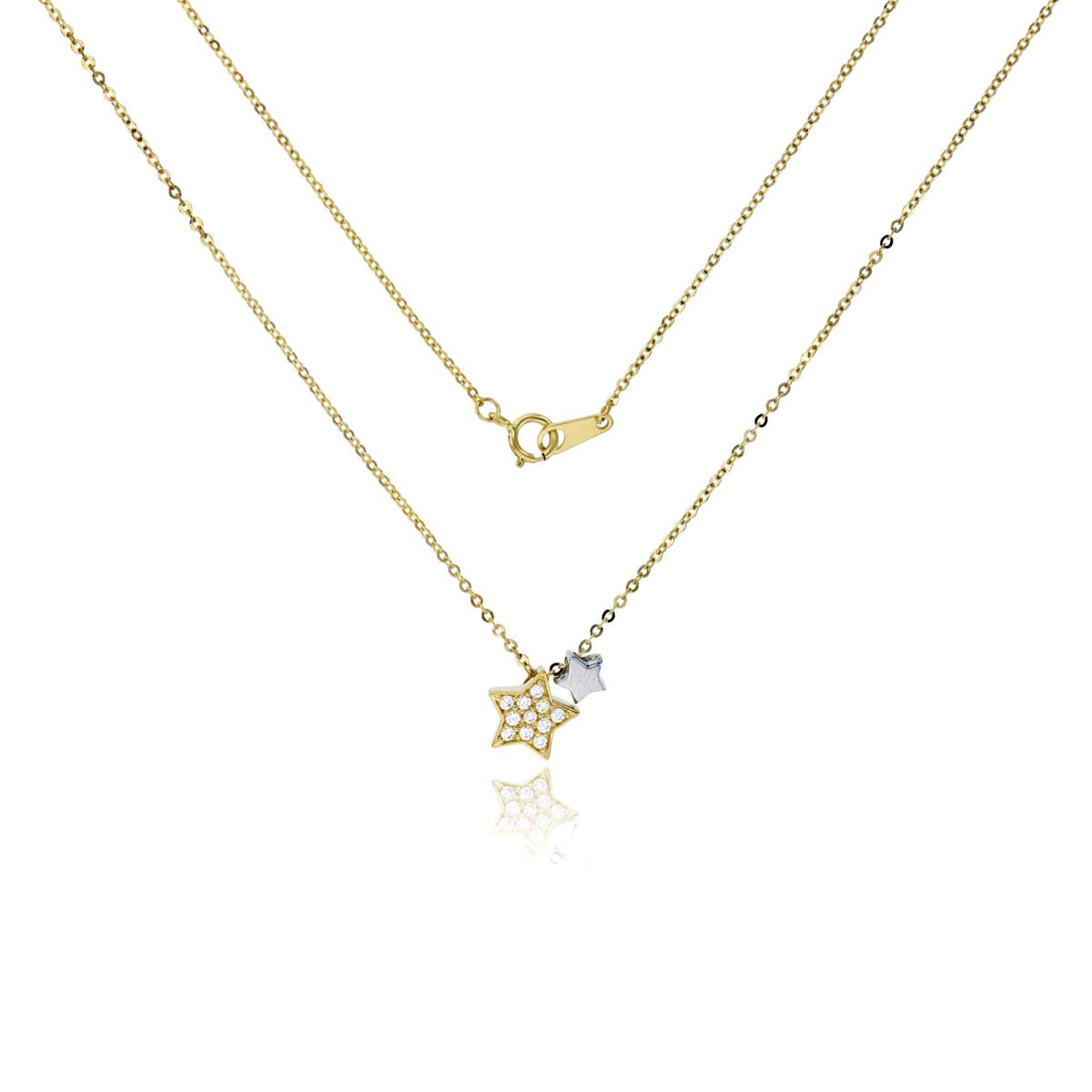 14K Two-Tone Gold Micropave & Polished Stars 16"/17"/18"Adjustable Necklace