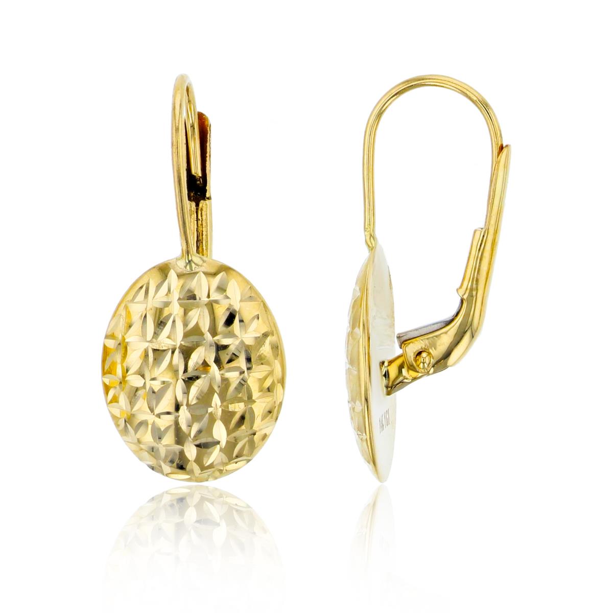 14K Yellow Gold Diamond Cut Oval Leverback Earring