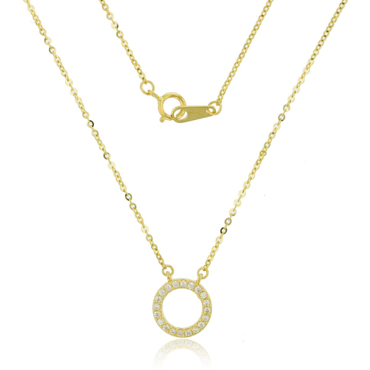 14K Yellow Gold Micropave Open Circle 16"/17"/18"Adjustable Necklace