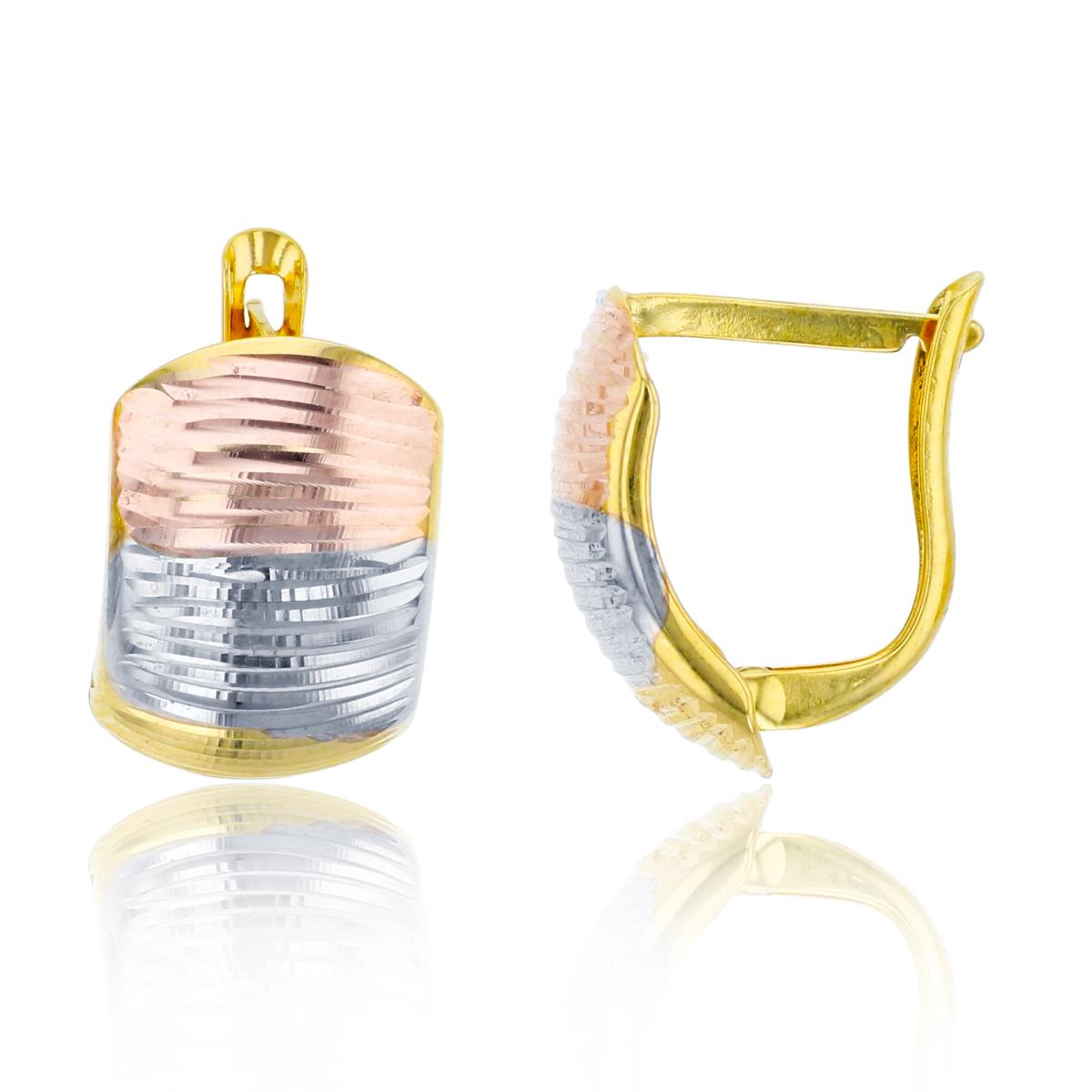 14K Tri-Color Gold 15x10mm Diamond Cut Latchback Huggie Earring