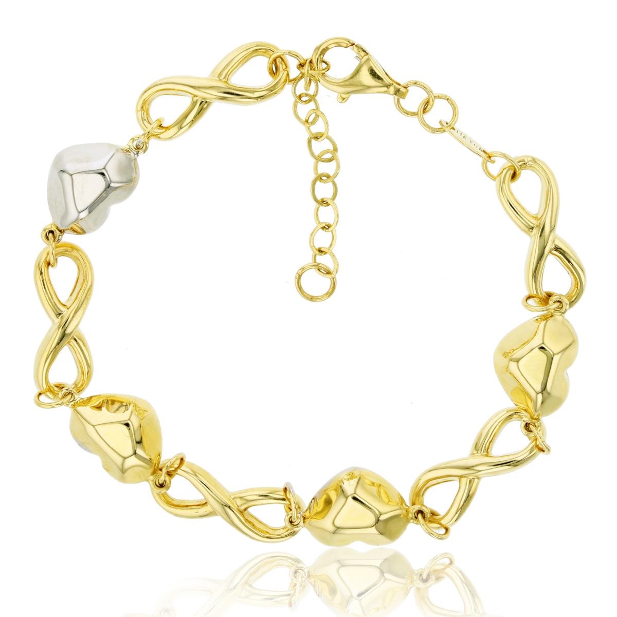 14K Two-Tone Gold High Polished Heart & Infinity 6.25"+1" Extender Bracelet