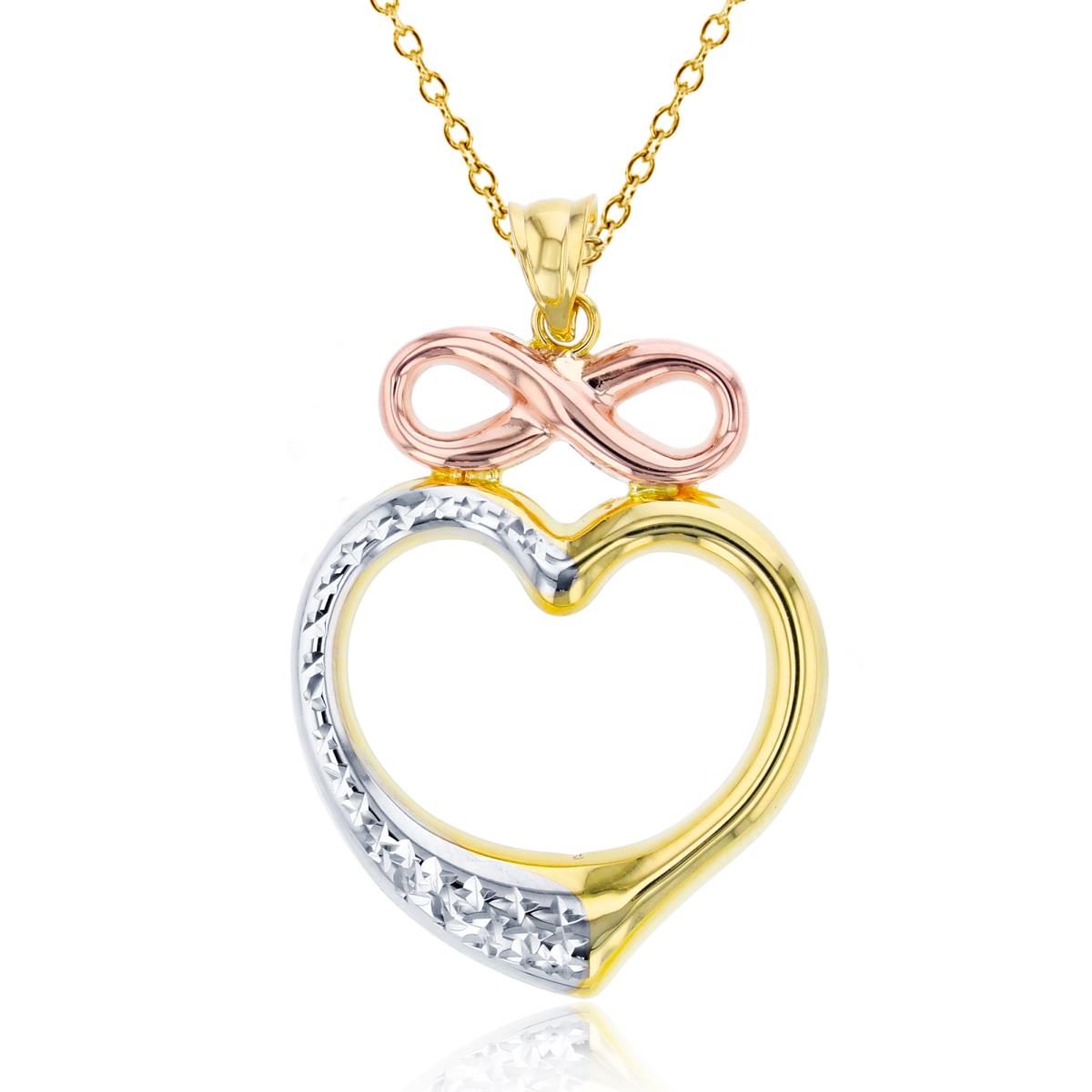 14K Tri-Color Gold Polished & DC Infinity Heart 18" Necklace