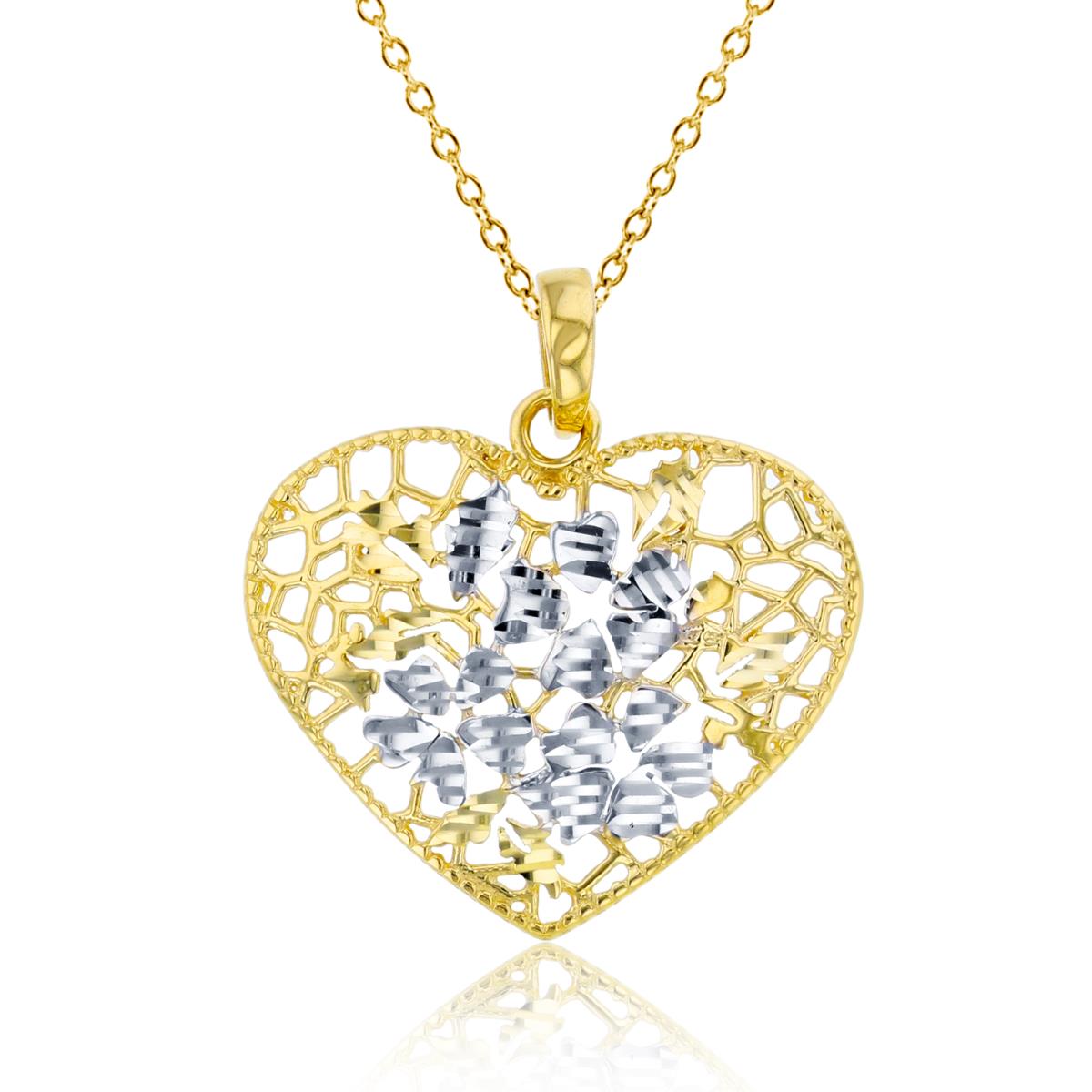 14K Two-Tone Gold Diamond Cut Heart 18" Necklace