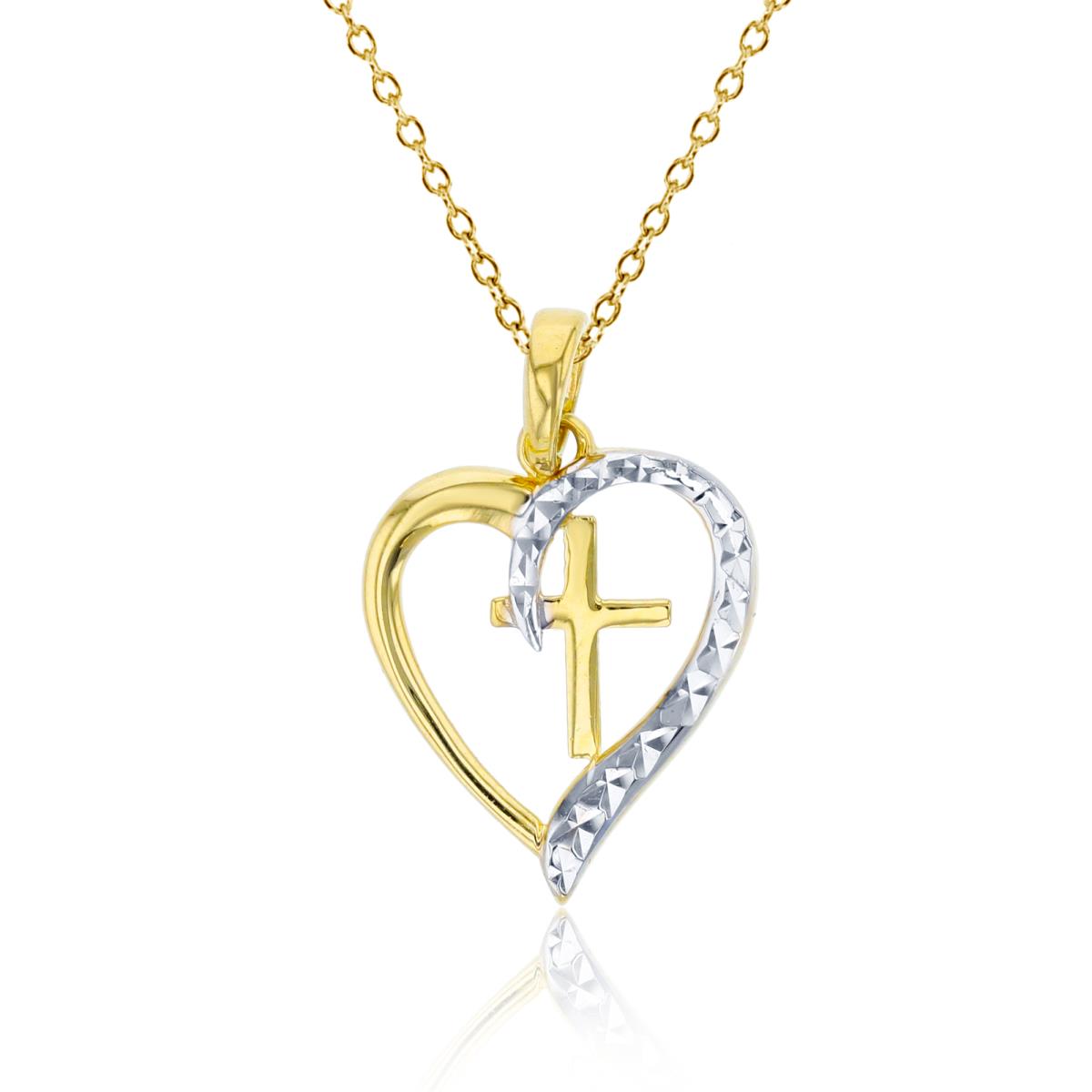 14K Two-Tone Gold Polished & DC Cross within Heart 18" Necklace