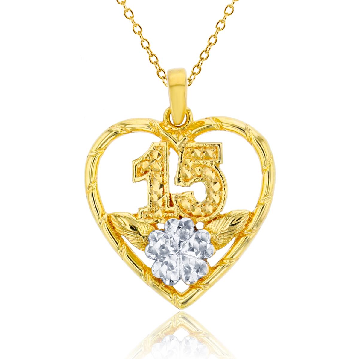 14K Two-Tone Gold Diamond Cut 15 Anos Heart 18 Necklace