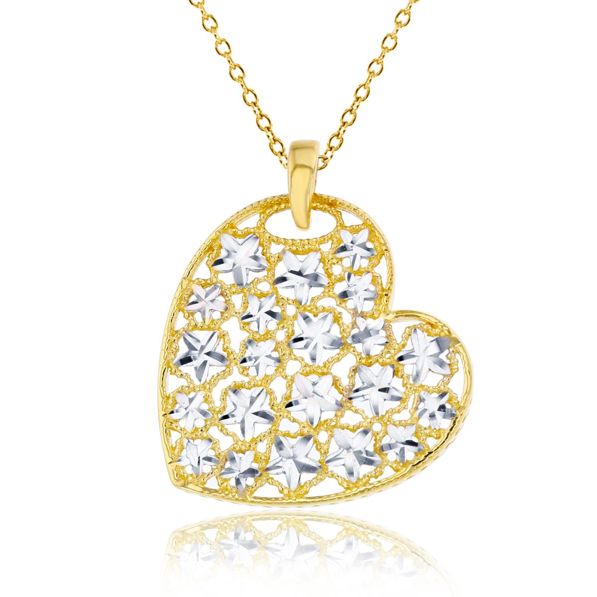 14K Two-Tone Gold Diamond Cut Heart 18" Necklace