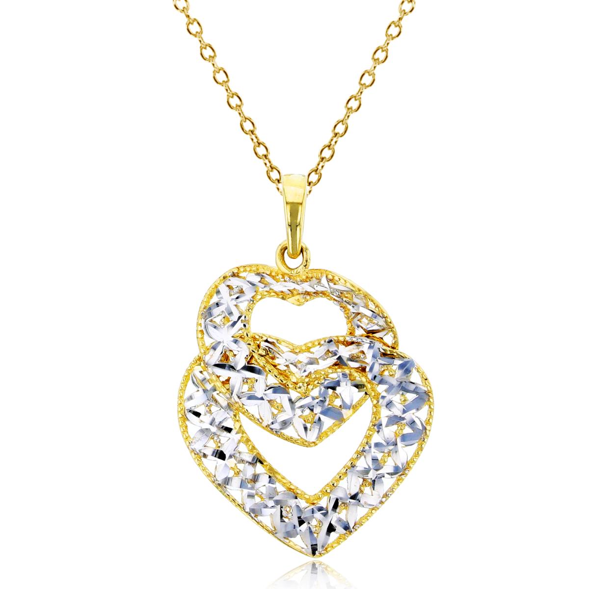 14K Two-Tone Gold Diamond Cut Interlocking Hearts 18" Necklace
