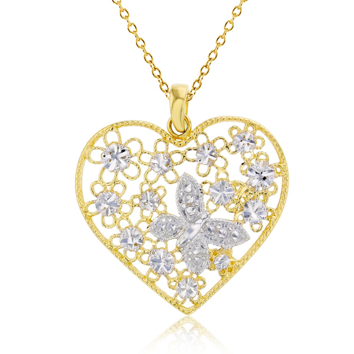 14K Two-Tone Gold Diamond Cut Butterfly Heart 18" Necklace