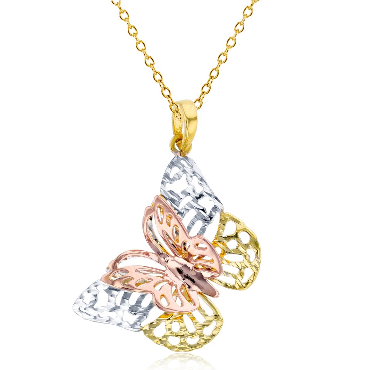 14K Tri-Color Gold Diamond Cut Butterfly 18" Necklace