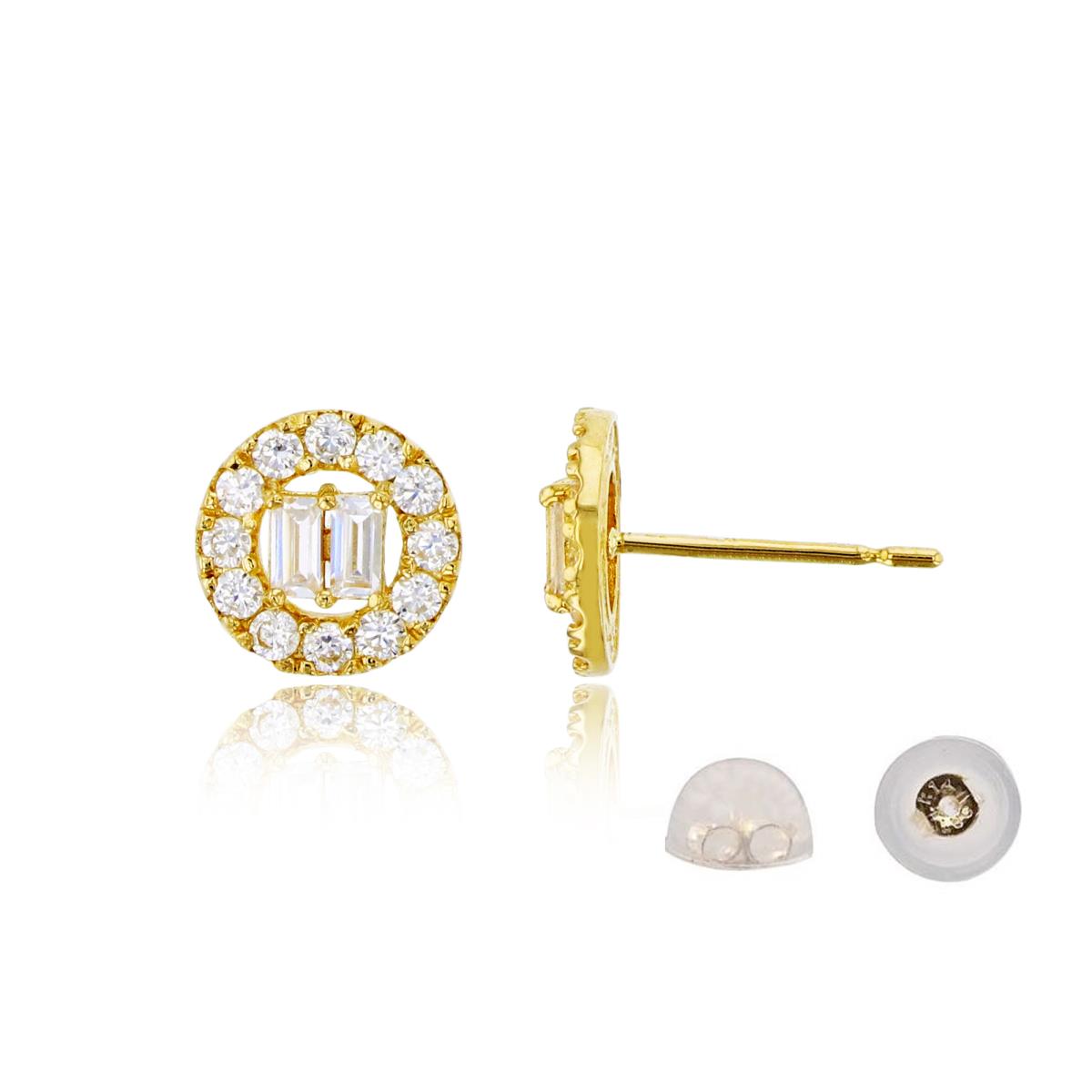 14K Yellow Gold SB/Rnd CZ Circle Cluster Stud Earring with Silicone Back