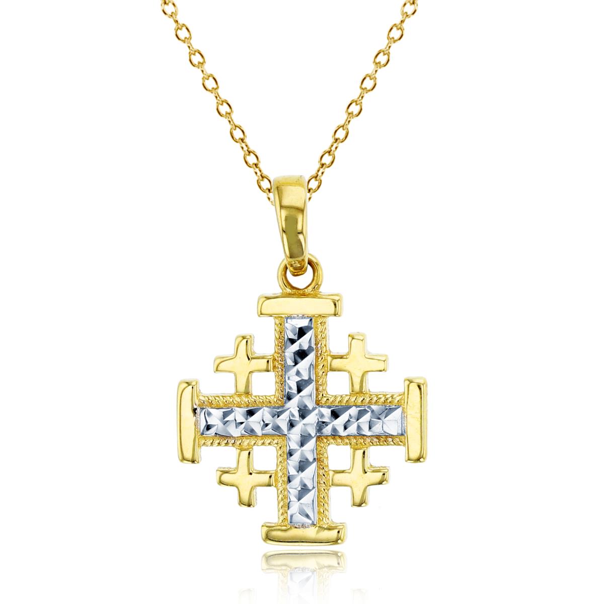 14K Two-Tone Gold Diamond Cut Jerusalem Cross 18" Necklace