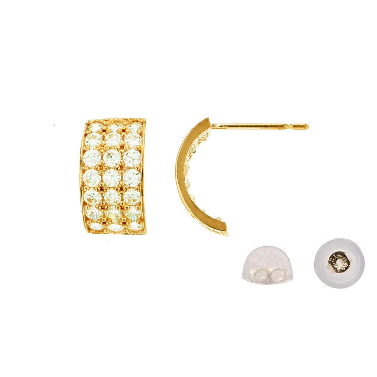 14K Yellow Gold Rnd CZ Micropave  J-Huggie Earring with Silicone Back