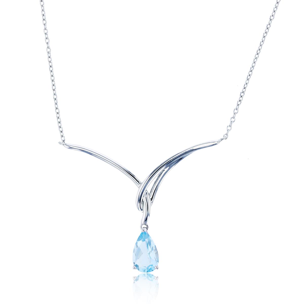 Sterling Silver Rhodium 8X5mm PS Sky Blue Topaz Dangling Drop 18" Y-Necklace