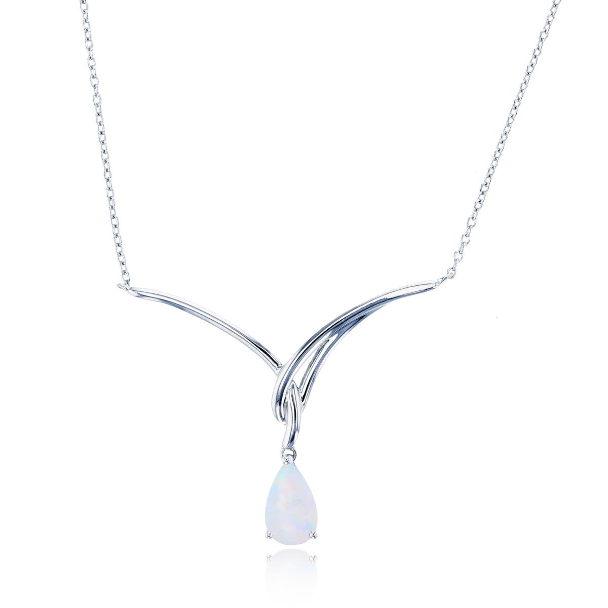 Sterling Silver Rhodium 8X5mm PS Cr Opal Dangling Drop 18" Y-Necklace