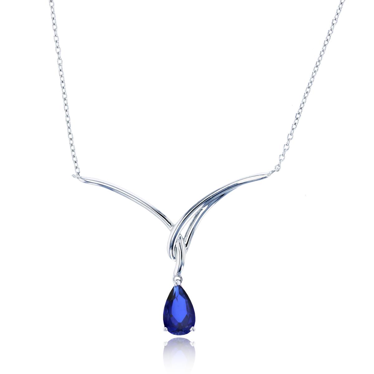 Sterling Silver Rhodium 8X5mm PS Cr Sapphire Dangling Drop 18" Y-Necklace