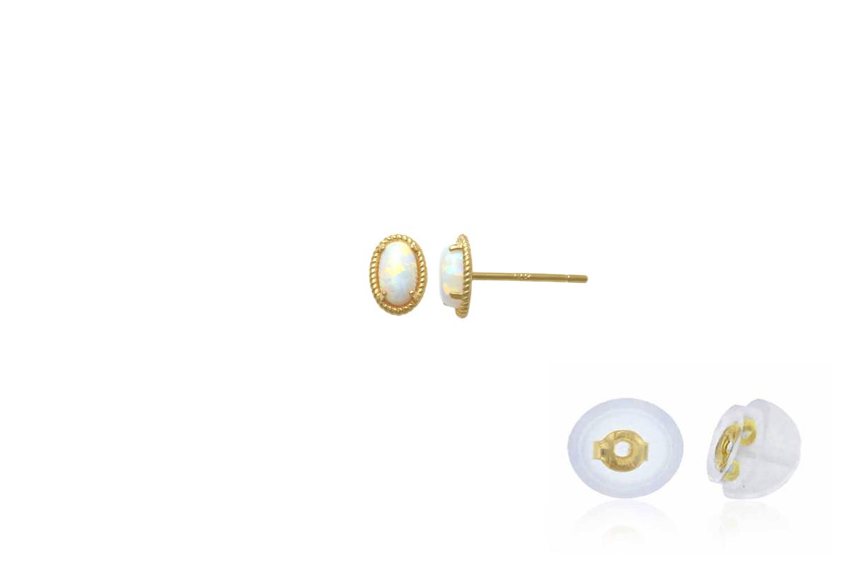 14K Yellow Gold 5x3mm Ov Created Opal Milgrain Stud Earring