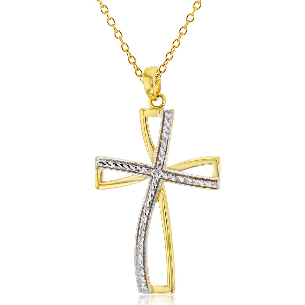 14K Two-Tone Gold Polished & DC Cross 18" Necklace