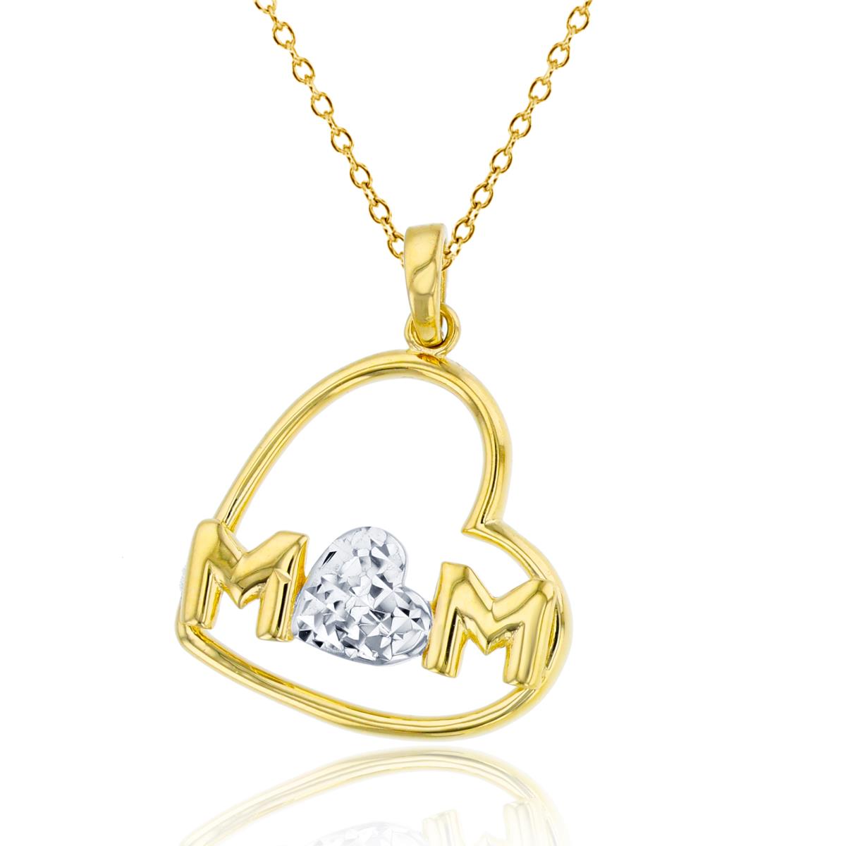 14K Two-Tone Gold "I Love Mom" Heart 18" Necklace