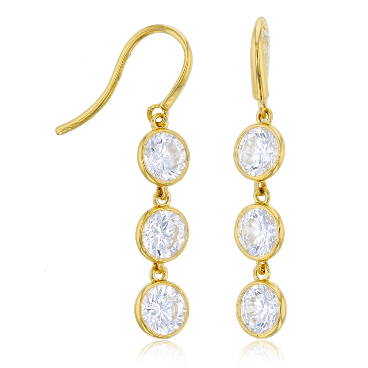 14K Yellow Gold 4.5mm Rnd CZ 3-Bezel Circles Dangling Earring