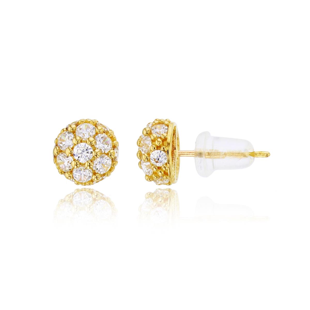 14K Yellow Gold Rnd CZ Flower Stud Earring with 14K Silicone Back