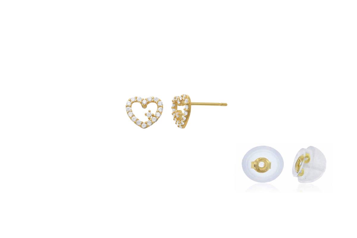 14K Yellow Gold Rnd CZ Open Heart Stud Earring