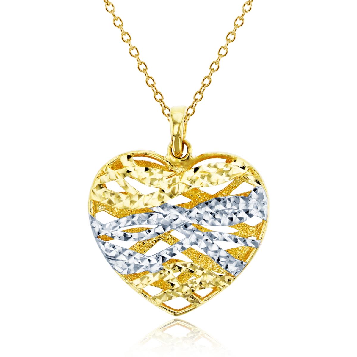 14K Two-Tone Gold Diamond Cut Hollow Heart 18" Necklace